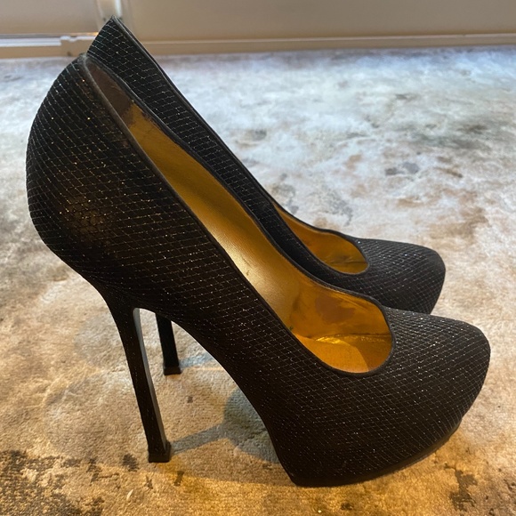 Yves Saint Laurent Tribute Two Sparkly Black Heels - Picture 3 of 7